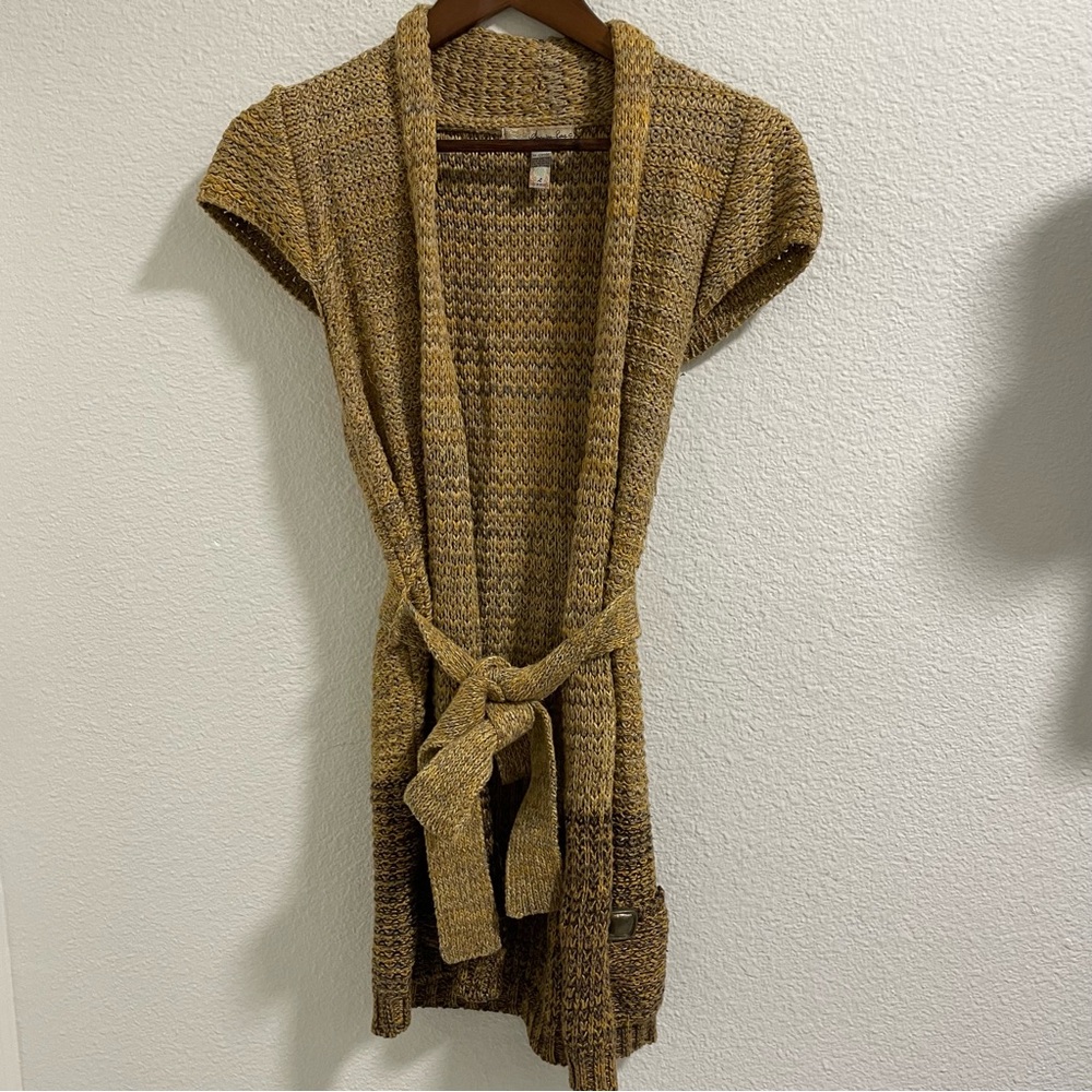 American Rag Mustard Brown Knit Short Sleeve Cardigan with Belt